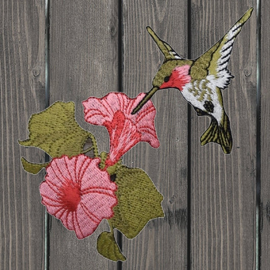 embroidered iron on sew on patch hummingbird with flowers