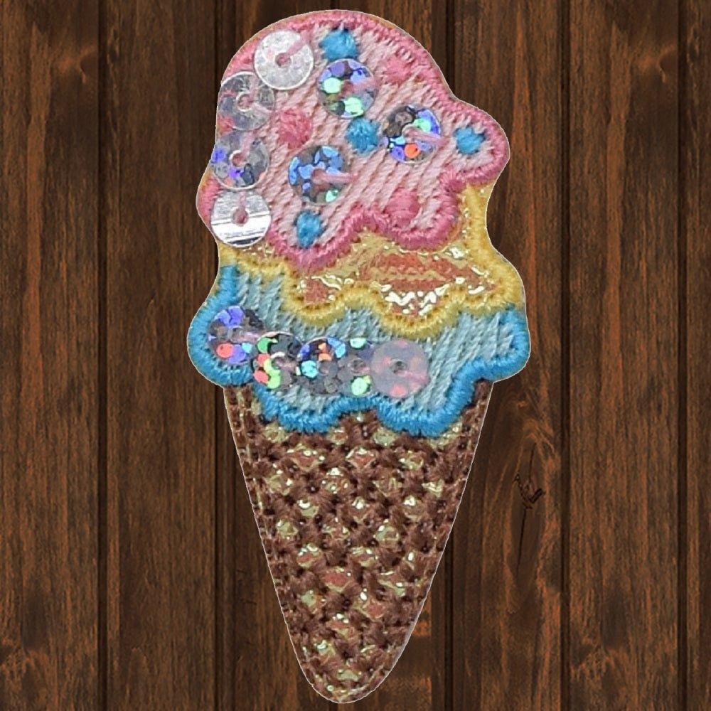 embroidered iron on sew on patch ice cream cone birthday cake flavors sequins 2