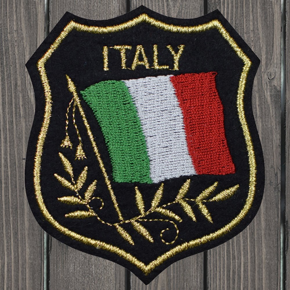 embroidered iron on sew on patch italy flag shield