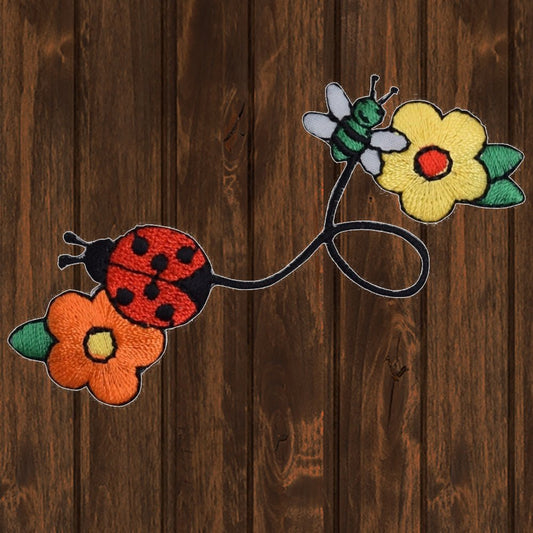 embroidered iron on sew on patch ladybug flowers and bee