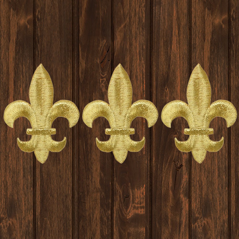 embroidered iron on sew on patch large gold fleur de lis 3 pack