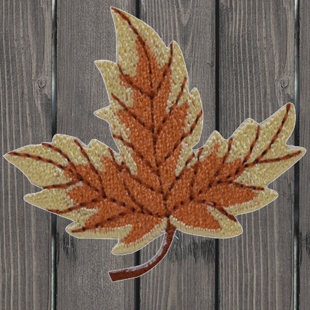 embroidered iron on sew on patch leaves leaf tan