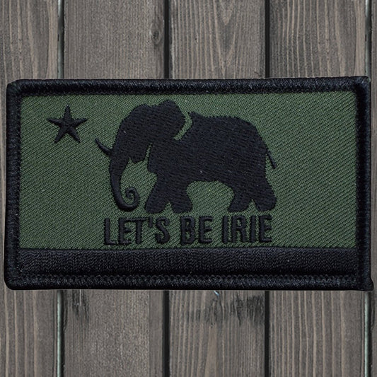 embroidered iron on sew on patch lets be irie green