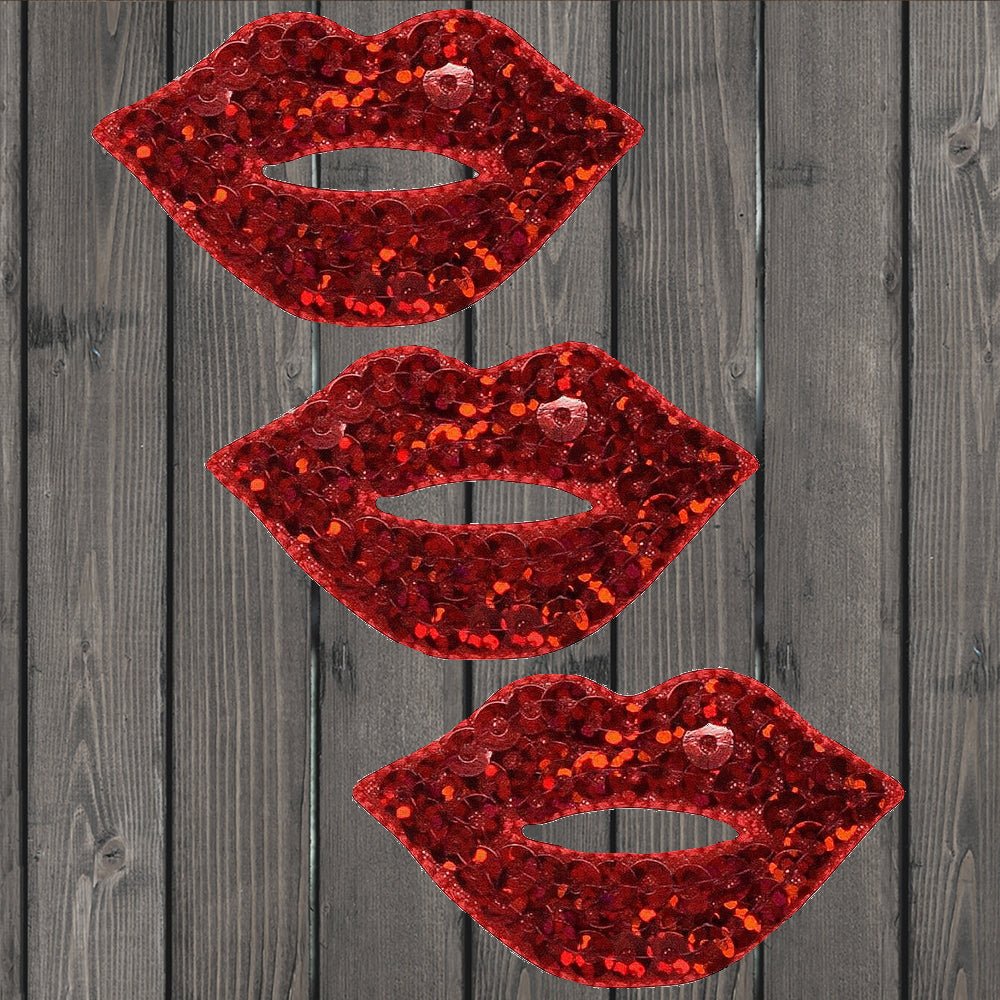 embroidered iron on sew on patch lips red shimmery sequin