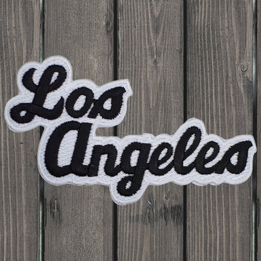 embroidered iron on sew on patch los angeles black white