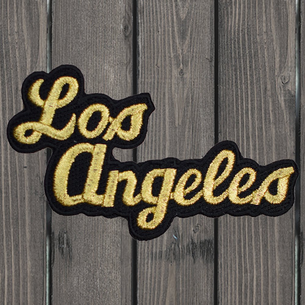 embroidered iron on sew on patch los angeles gold black