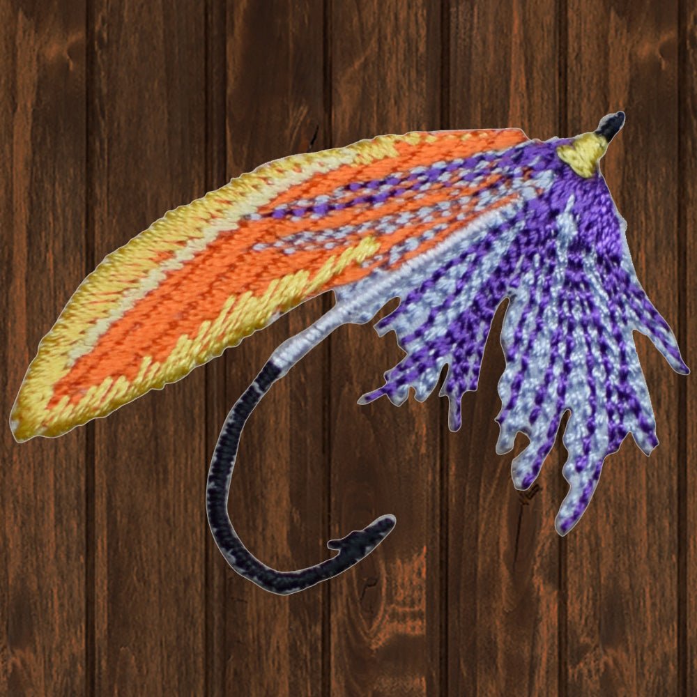 embroidered iron on sew on patch lure fishing purple orange