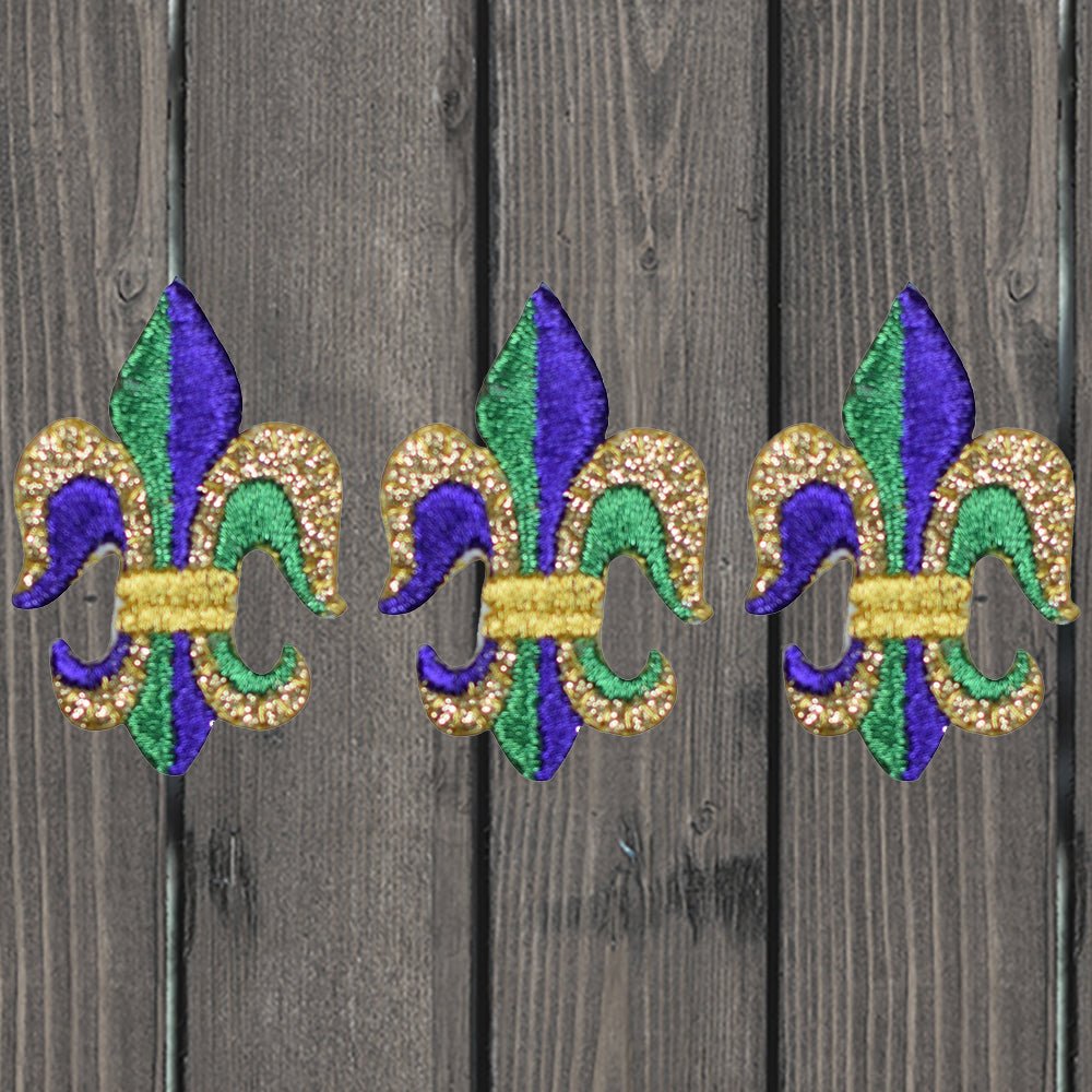 embroidered iron on sew on patch mardi gras fleur three pack 2 inch