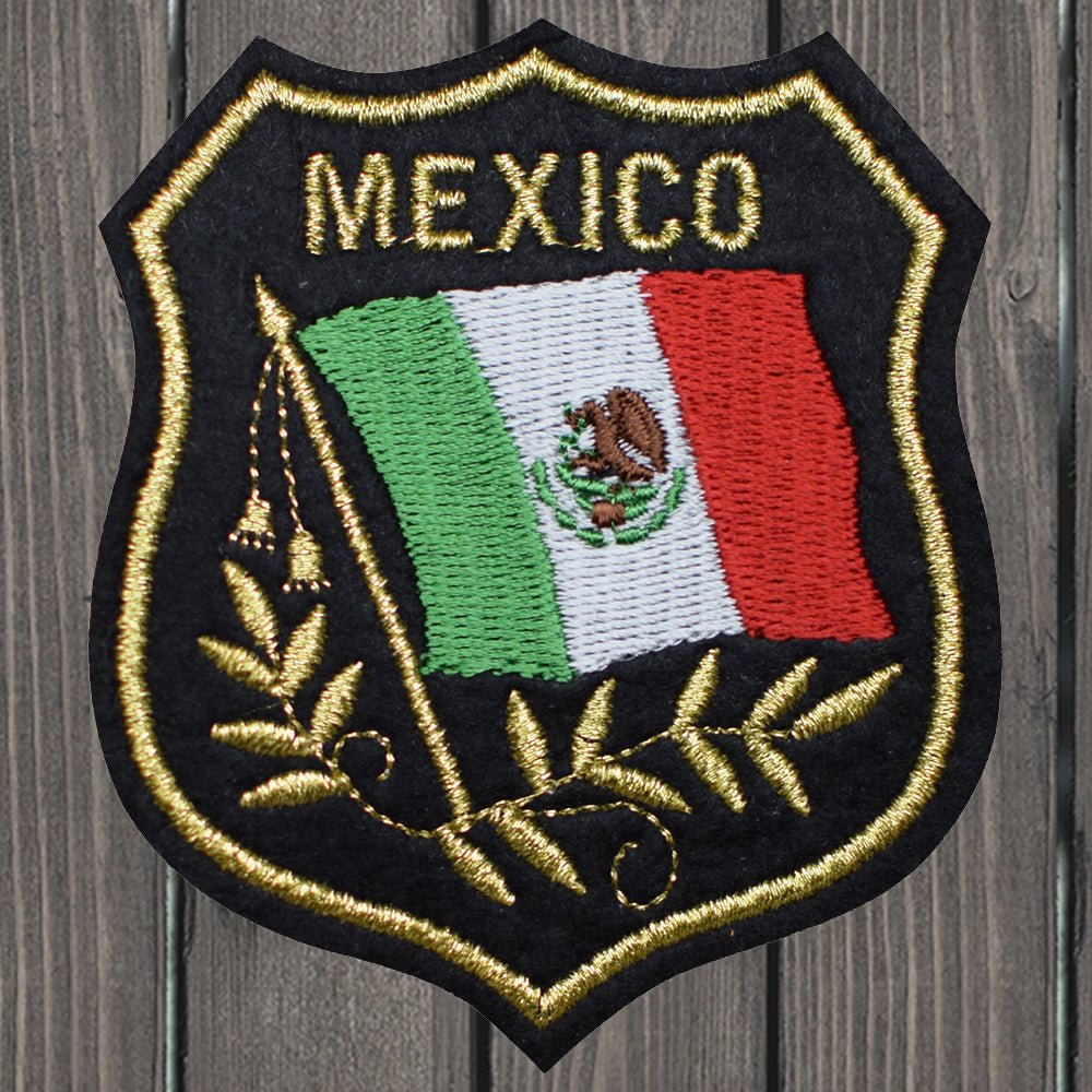 embroidered iron on sew on patch mexico flag black