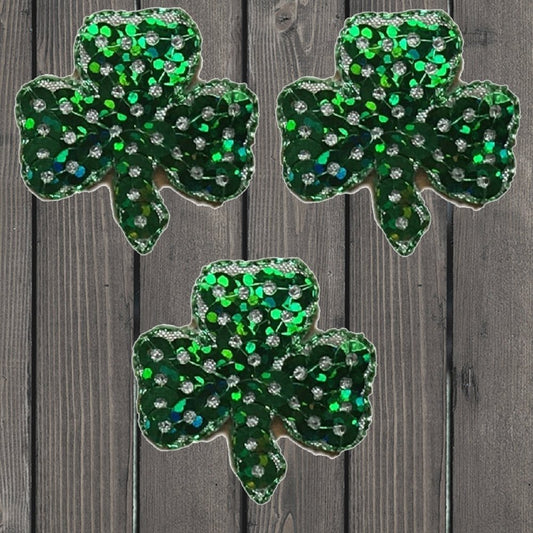 embroidered iron on sew on patch mini sequin clover