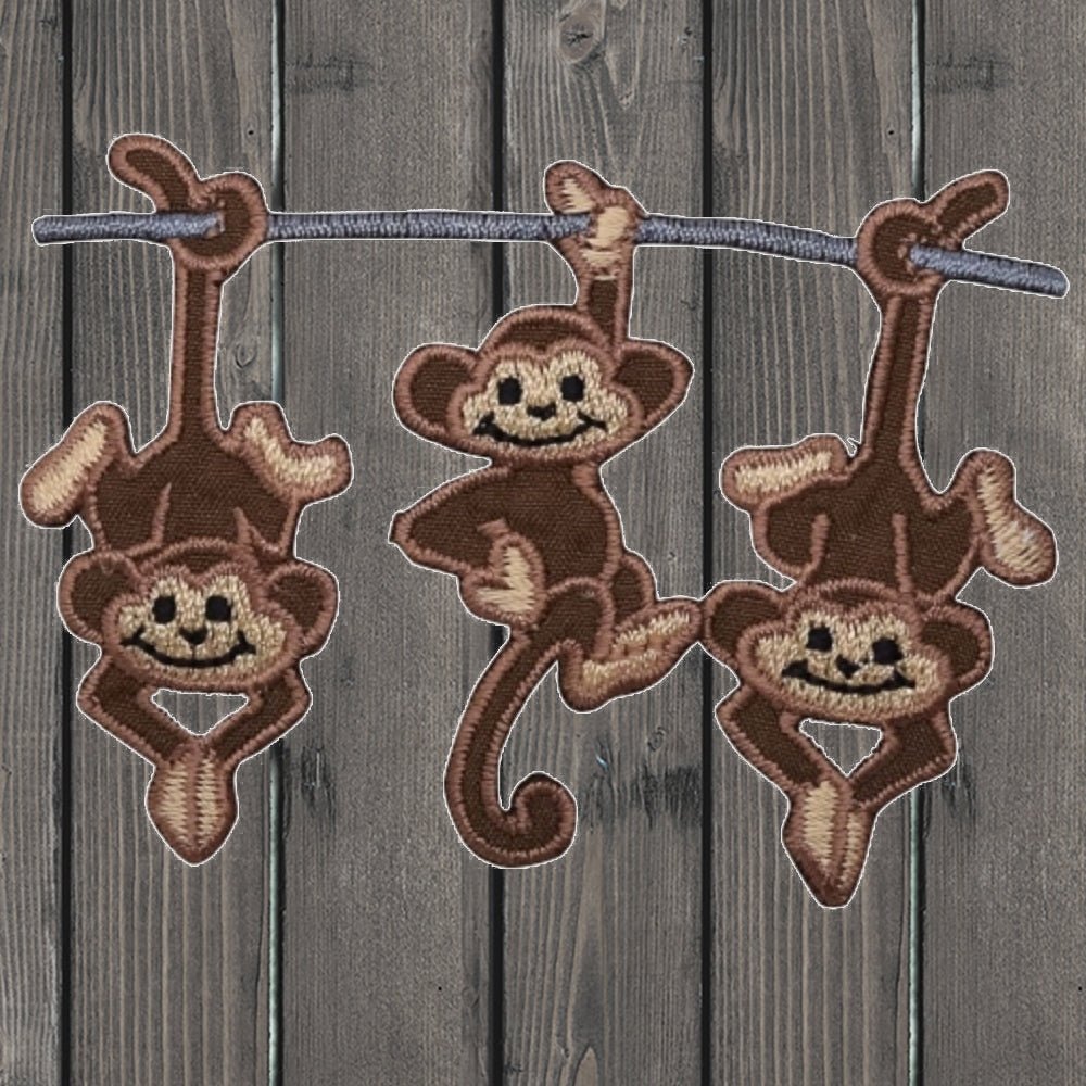 embroidered iron on sew on patch monkeys hanging from branch