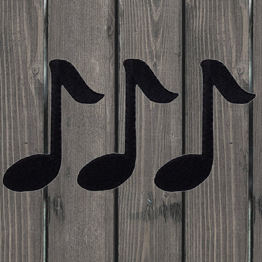 embroidered iron on sew on patch music note black medium