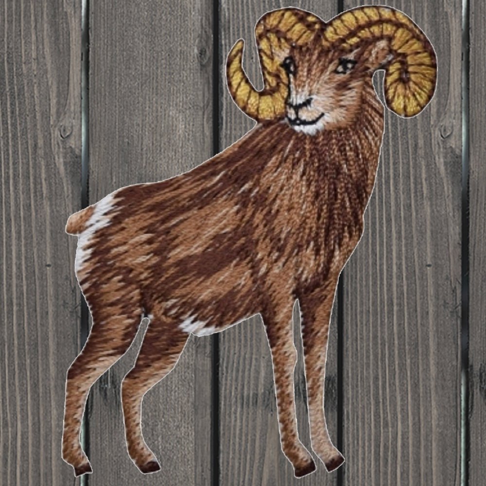 embroidered iron on sew on patch natural ram standing right