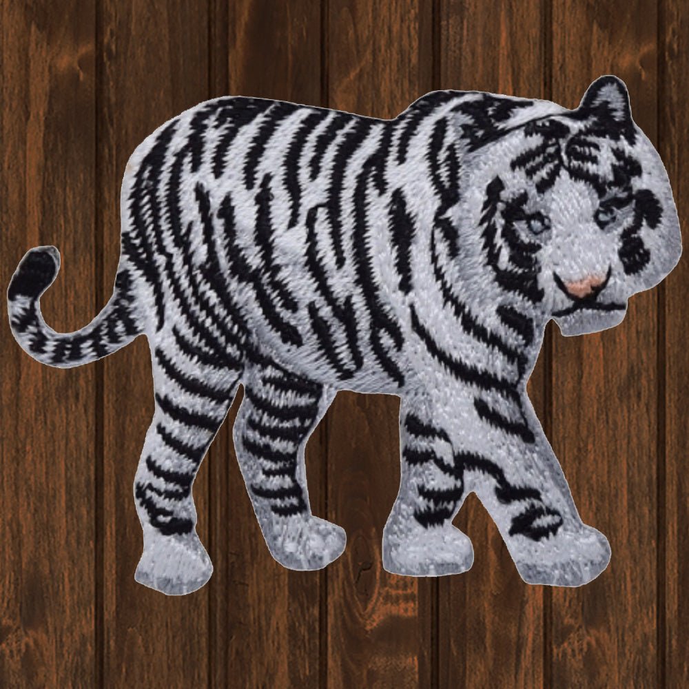 embroidered iron on sew on patch natural white tiger