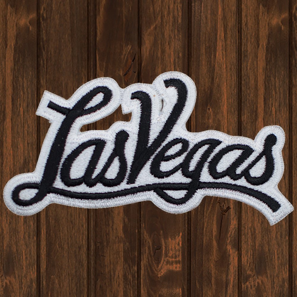 embroidered iron on sew on patch navy las vegas script