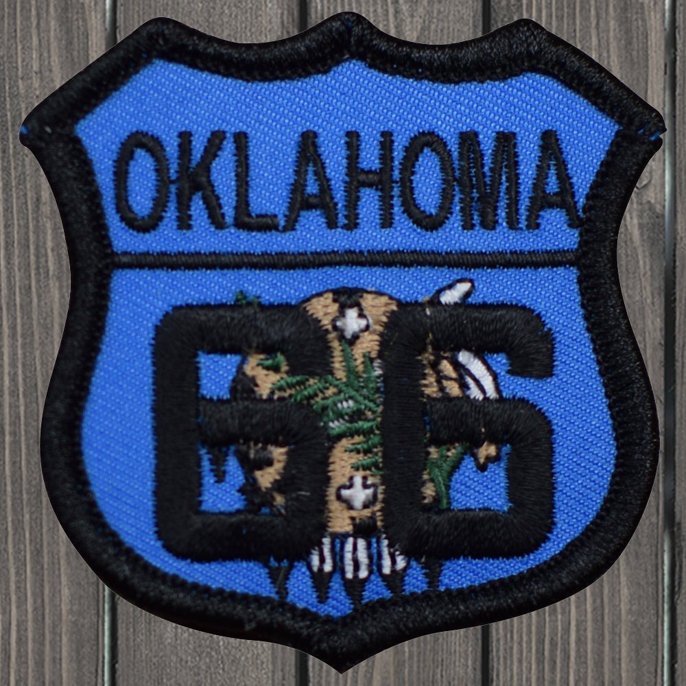 embroidered iron on sew on patch oklahoma 66 flag shield