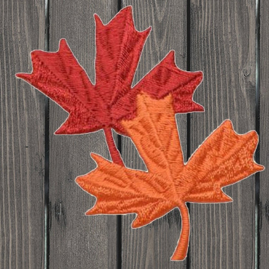 embroidered iron on sew on patch orange red leaves