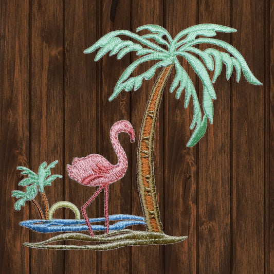 embroidered iron on sew on patch palm tree flamingo