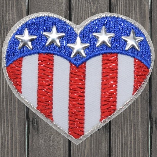 embroidered iron on sew on patch patriotic heart with silver stars