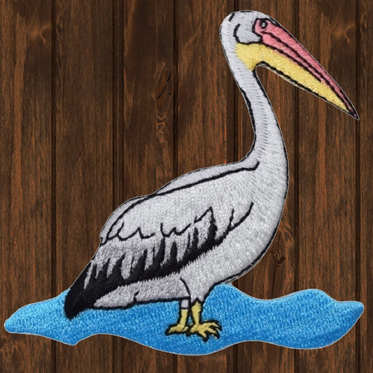 embroidered iron on sew on patch pelican on the water