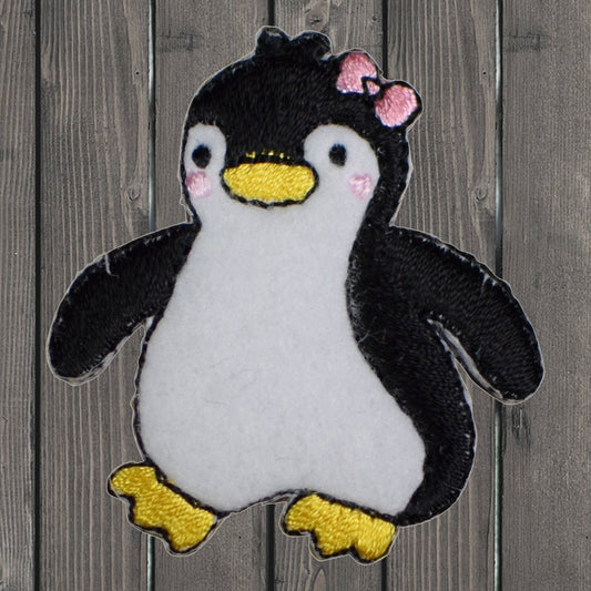 embroidered iron on sew on patch penguin black white