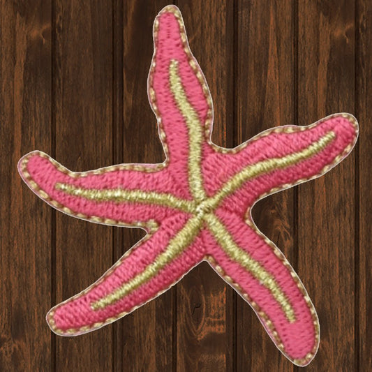 embroidered iron on sew on patch pink and gold starfish