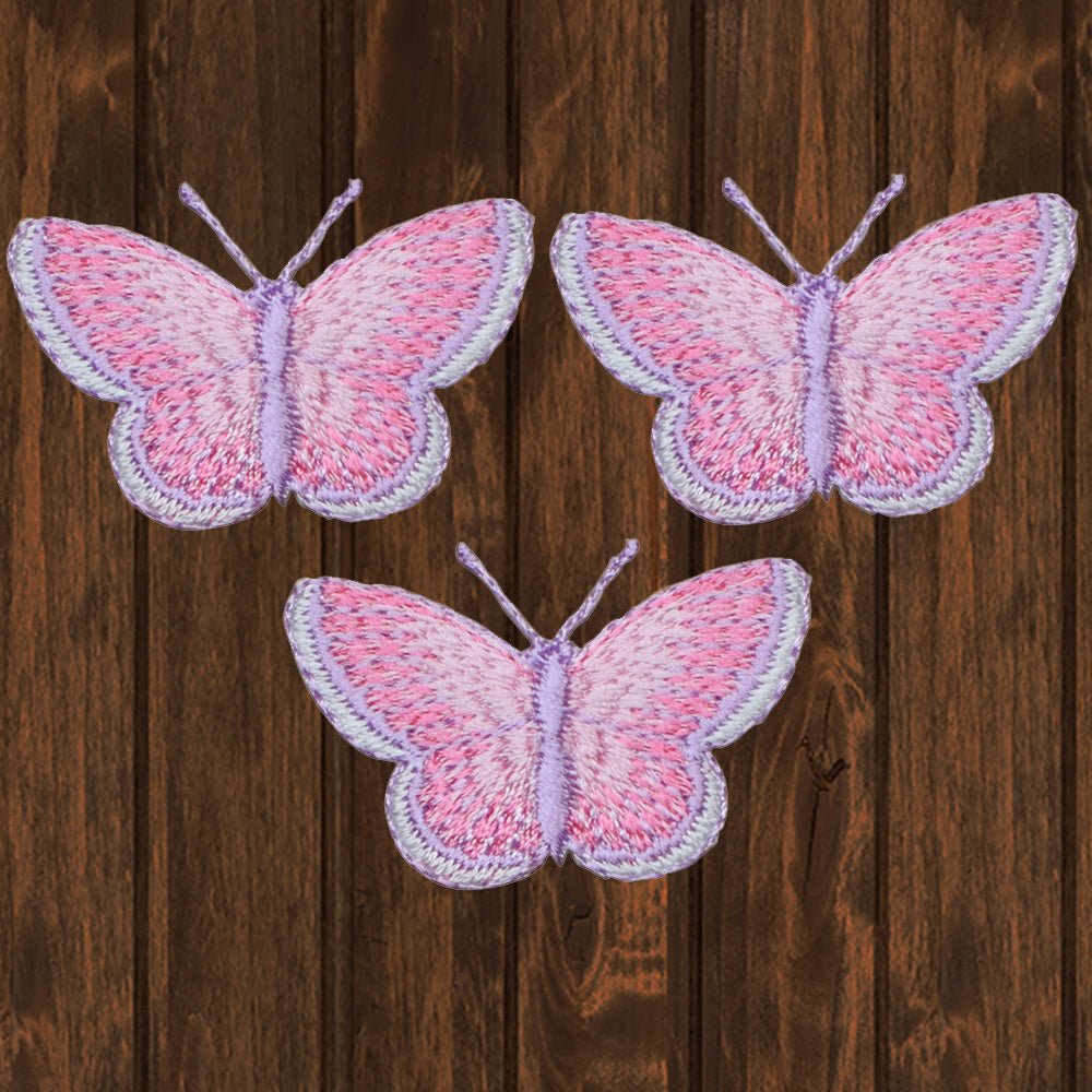 embroidered iron on sew on patch pink butterfly