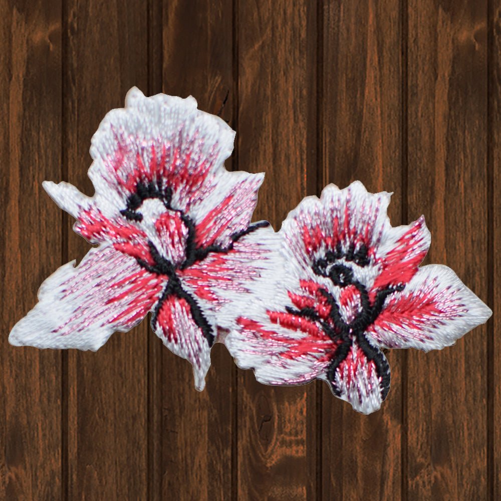 embroidered iron on sew on patch pink flowers