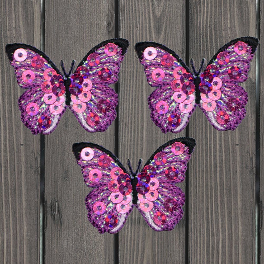 embroidered iron on sew on patch pink sequin butterfly