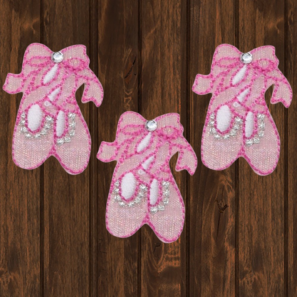 embroidered iron on sew on patch pink sheer ballet shoes