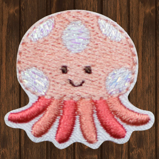 embroidered iron on sew on patch pink squid octopus