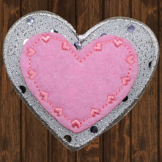 embroidered iron on sew on patch pink white heart