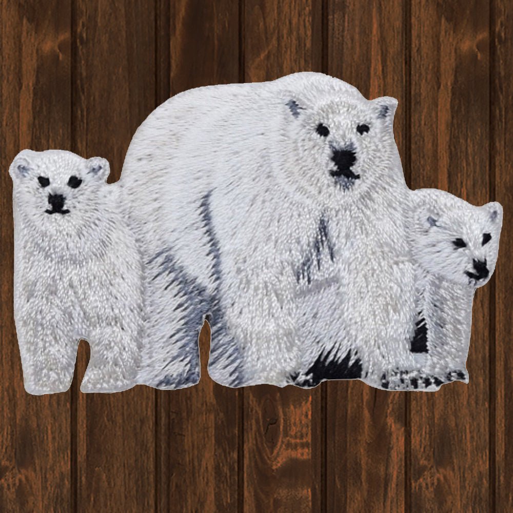 embroidered iron on sew on patch polar bear mother and two cubs