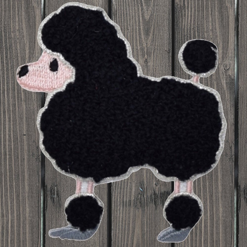 embroidered iron on sew on patch poodle chenile small black