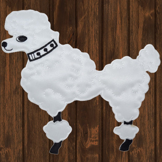 embroidered iron on sew on patch poodle dog white large