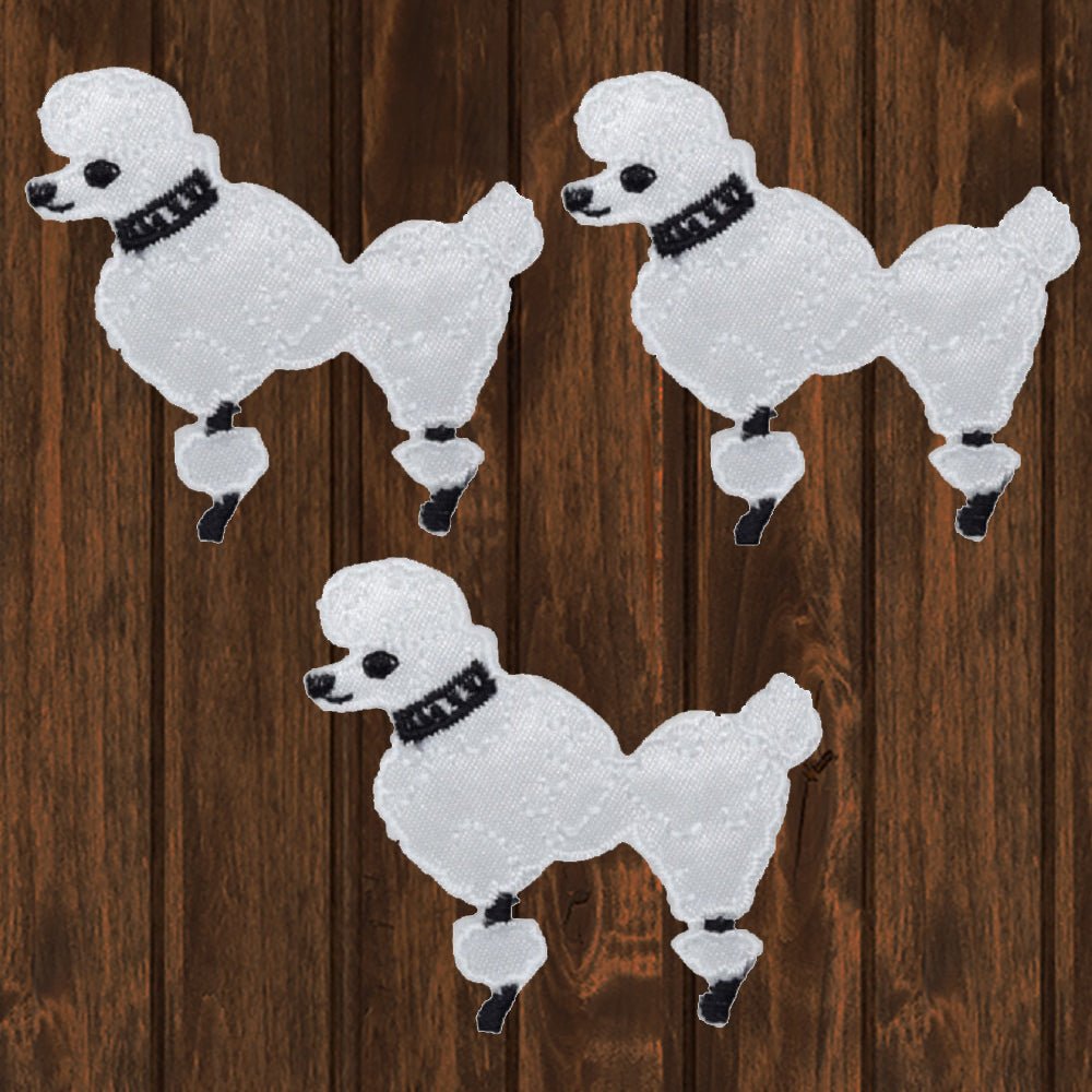 embroidered iron on sew on patch poodle white small left