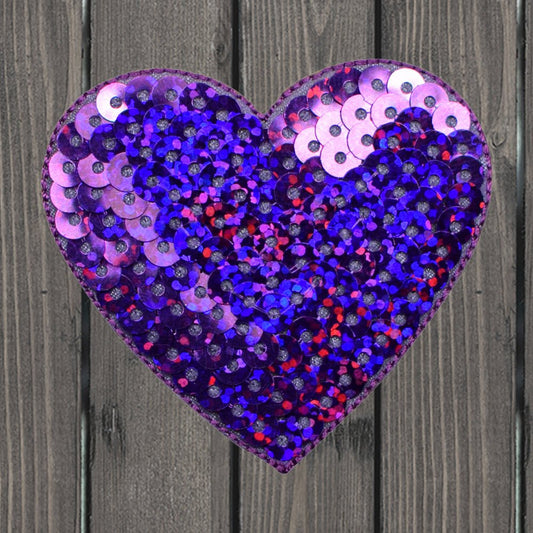 embroidered iron on sew on patch purple sequin heart