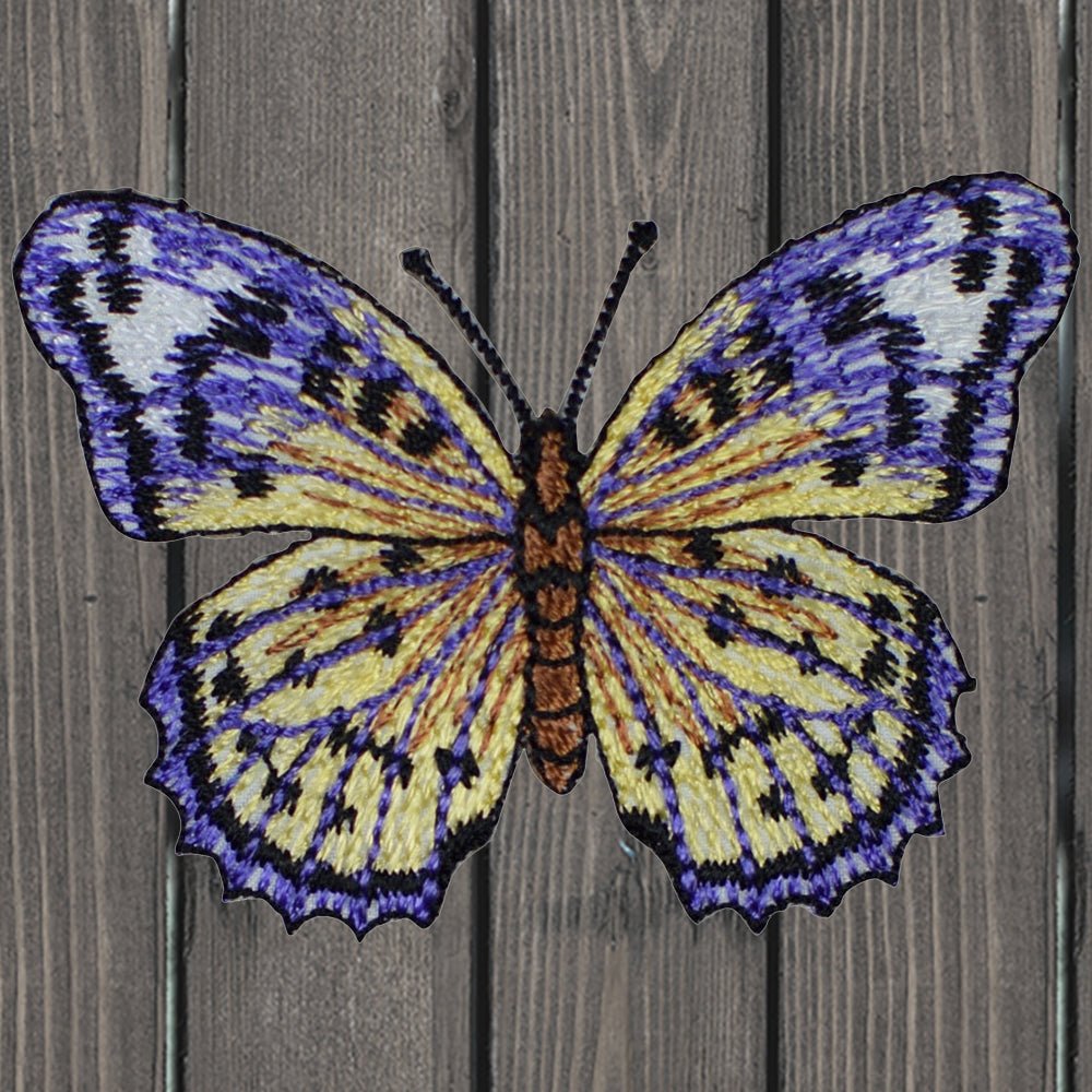 embroidered iron on sew on patch purple yellow butterfly