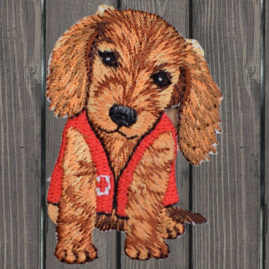 embroidered iron on sew on patch red cross puppy