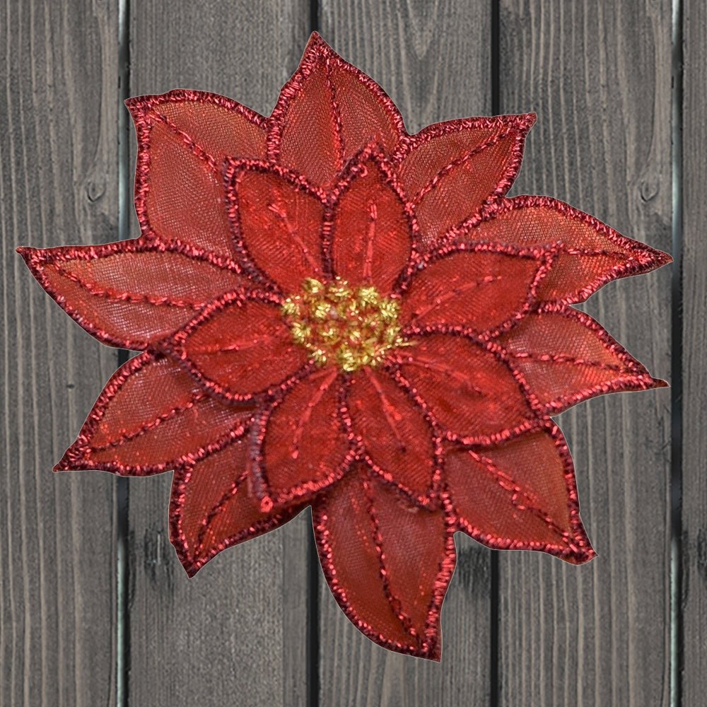 embroidered iron on sew on patch red poinsetta