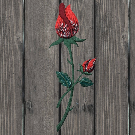 embroidered iron on sew on patch red rose closed petals