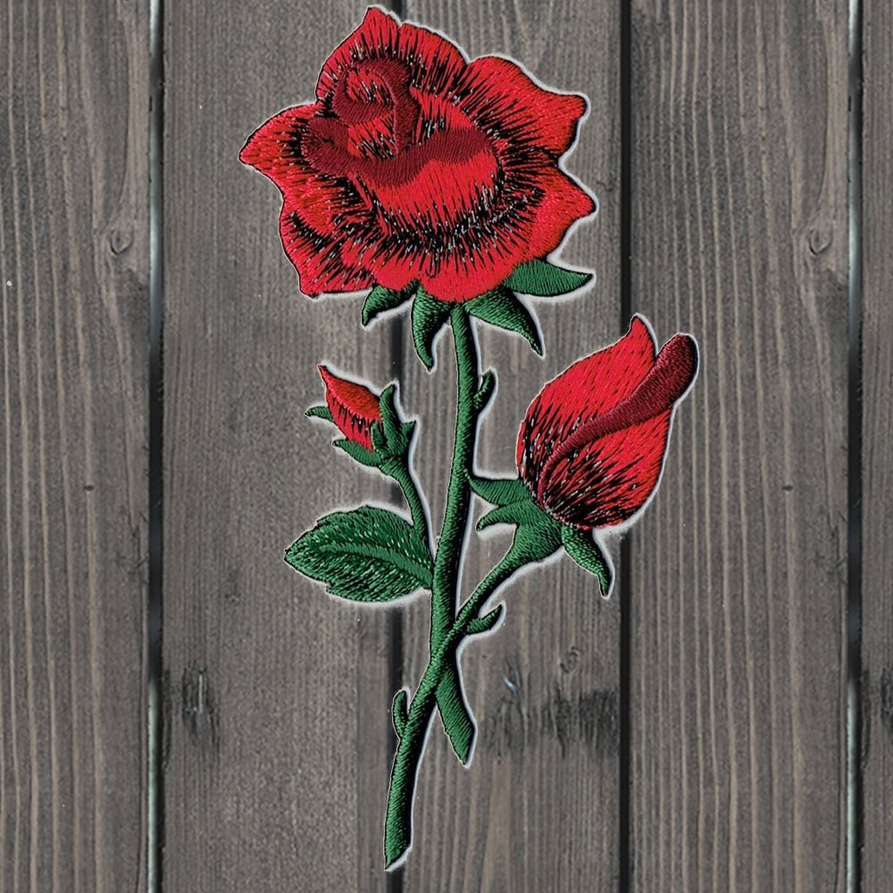 embroidered iron on sew on patch red rose