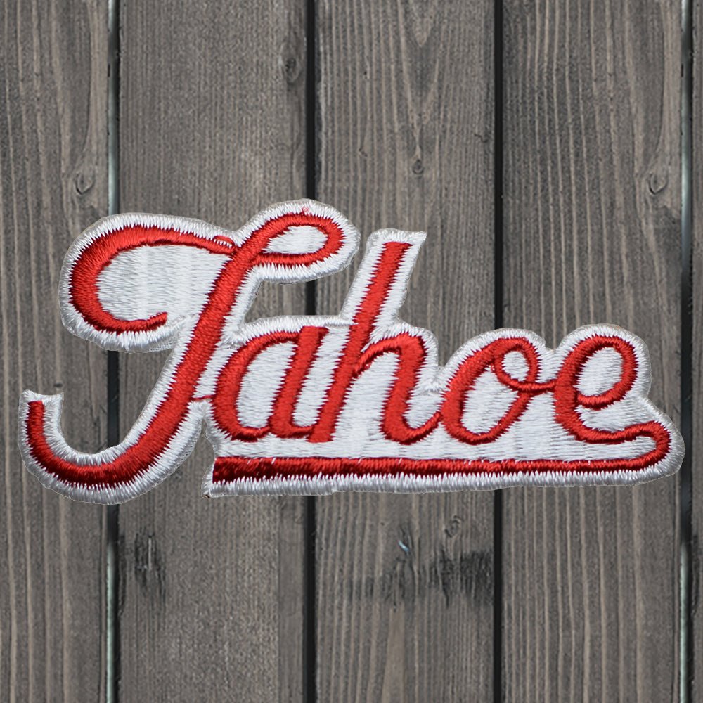 embroidered iron on sew on patch red tahoe script