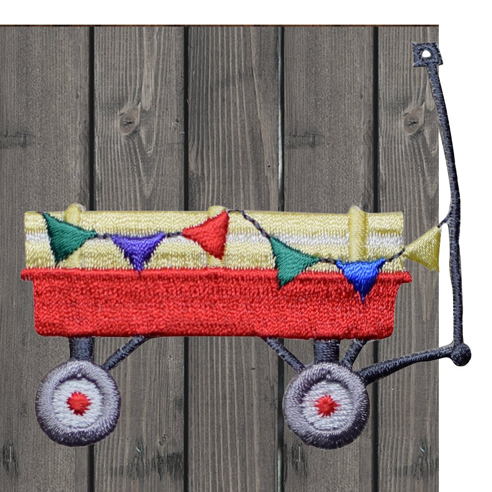 embroidered iron on sew on patch red wagon toy