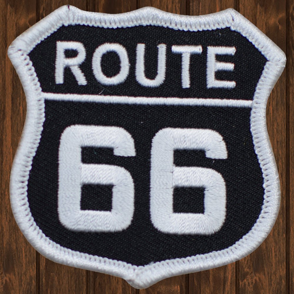 embroidered iron on sew on patch route 66 white on black