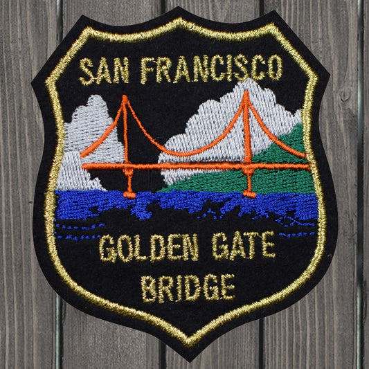 embroidered iron on sew on patch san francisco golden gate bridge black