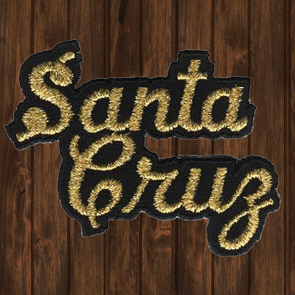 embroidered iron on sew on patch santa cruz gold black script