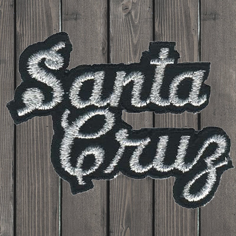 embroidered iron on sew on patch santa cruz white black script