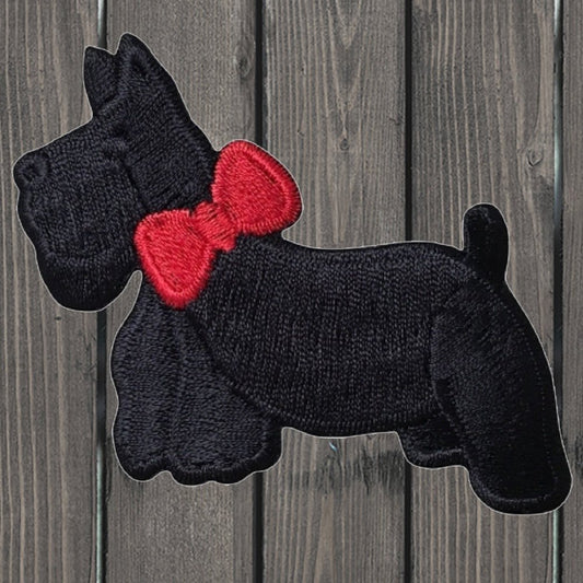 embroidered iron on sew on patch scottie dog large left