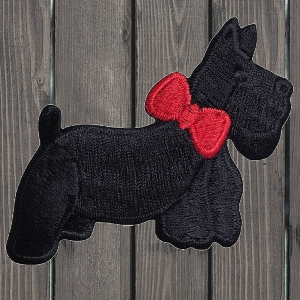 embroidered iron on sew on patch scottie dog large right